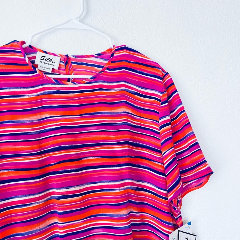 🍓 Silks by Joan Leslie NEW Deadstock Stripe Rainbow Washable 100% Silk Blouse 16 - Picture 6 of 9